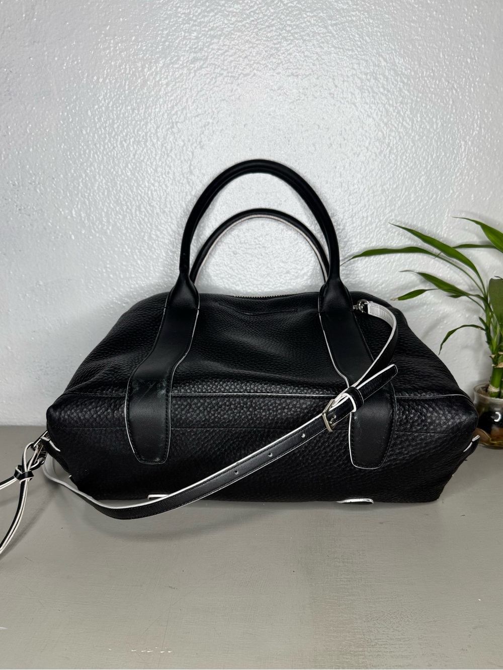 Coach - Bleecker Preston Black Pebbled Leather Satchel Large 14” White Trim - Picture 7 of 12